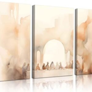 3Pcs The Last Supper Canvas Wall Art Christian Watercolor Retro Jesus Wall Decor Pictures Bible Stories Prints Minimalist Religious Faith God Paintings for Dining Room Home Decoration, 16x24in