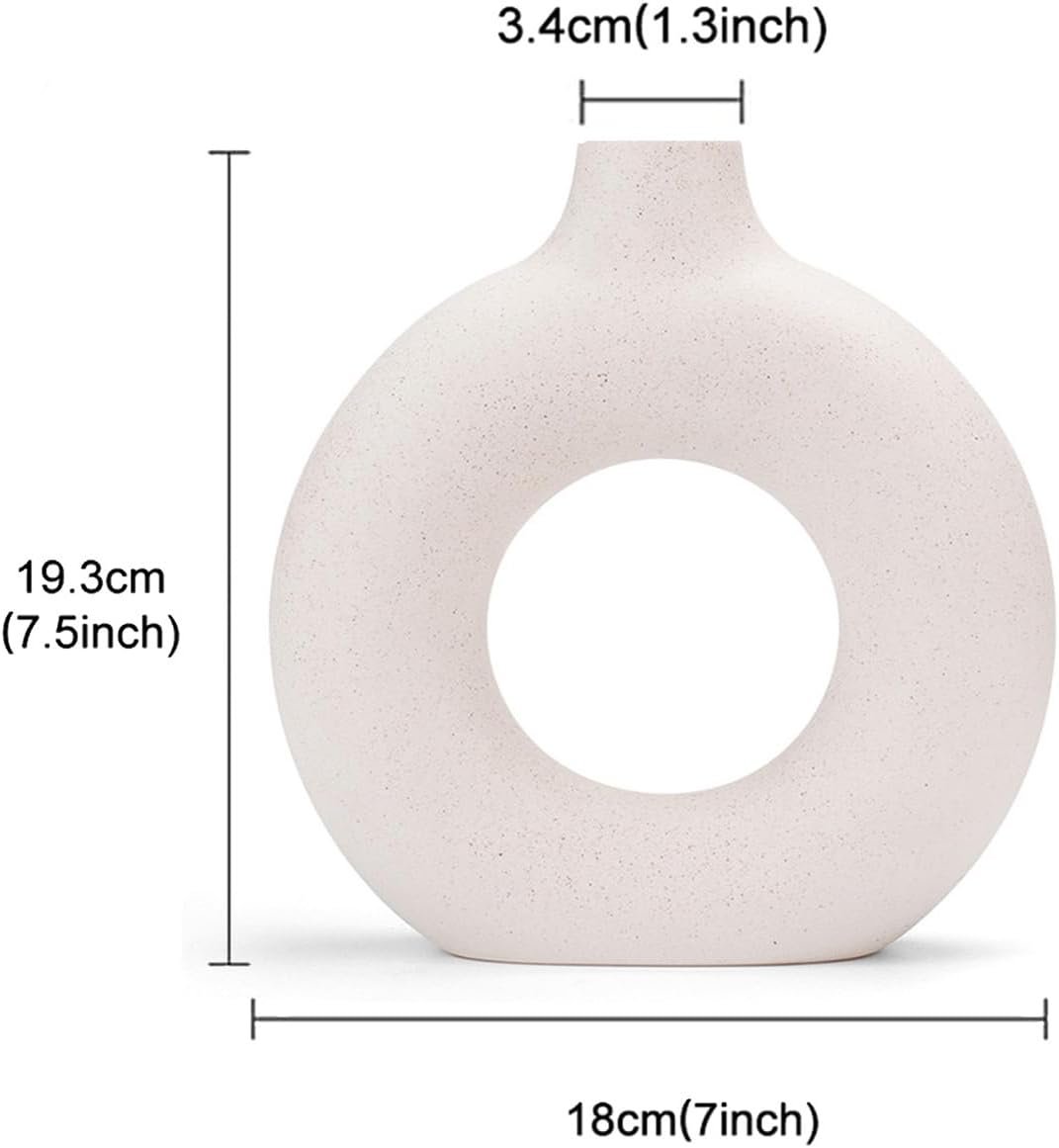 White Donut Vase Hollow Ceramic Vase for Flowers Handmade Minimalist Boho ins Style Modern Home Decor for Wedding Dinner Table Party Living Room Office Bedroom - Image 2