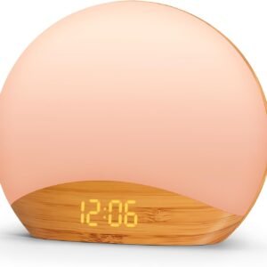 Wood Grain Sunrise Alarm Clock and Sound Machine Nightlight, Digital Dimmable Clock for Bedroom, 26 Sleep Sounds, White Noise Machine for Baby, Adults, Wake Up Light Alarm Clock for Kids