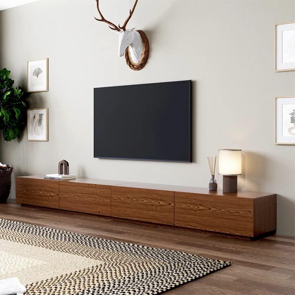 118" Modern Solid Wood TV Stand with Storage, Fully Assembled, Large Entertainment Center 4 Drawers, TV Media Console Living Room TV Stand Walnut