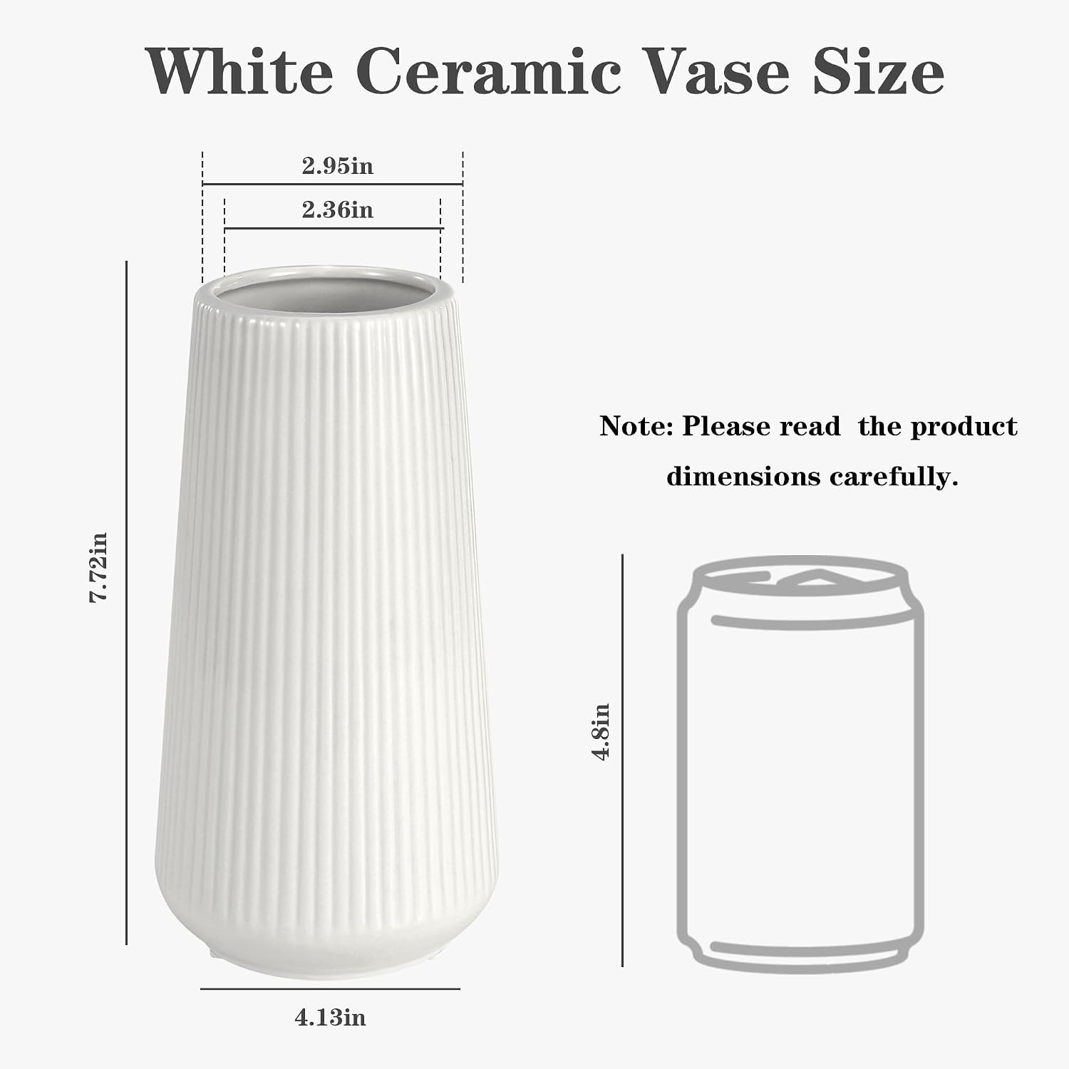 White Ceramic Vase, Small Cute Flower Vase for Pampas Grass, Home, Living Room, Dining Table, Farmhouse, Office Decor, Bedroom, Table, and Kitchen Shelf (White) - Image 2