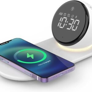 Digital Alarm Clock for Heavy Sleepers Adults, Night Lights, 15W Fast Wireless Charger, 20 White Noise Sounds, 3 Dimmable Touch Table Lamp with Snooze, Gift Ideas for Teens Girls Boys