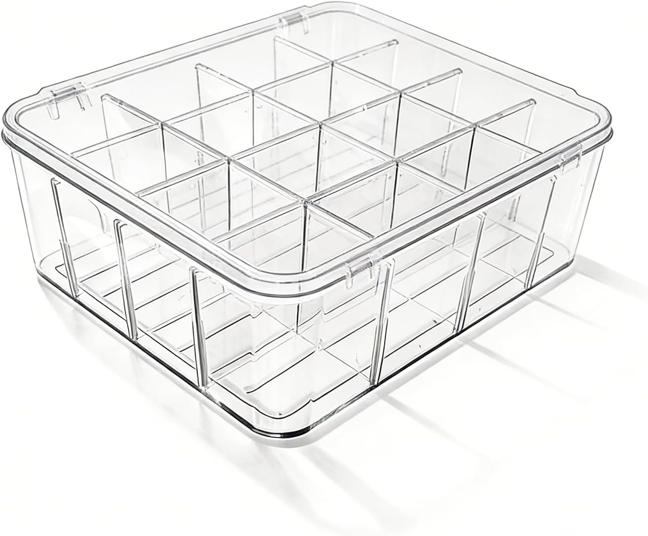 16-Compartment Transparent Plastic Storage Box with Lid and Adjustable Dividers - Image 2