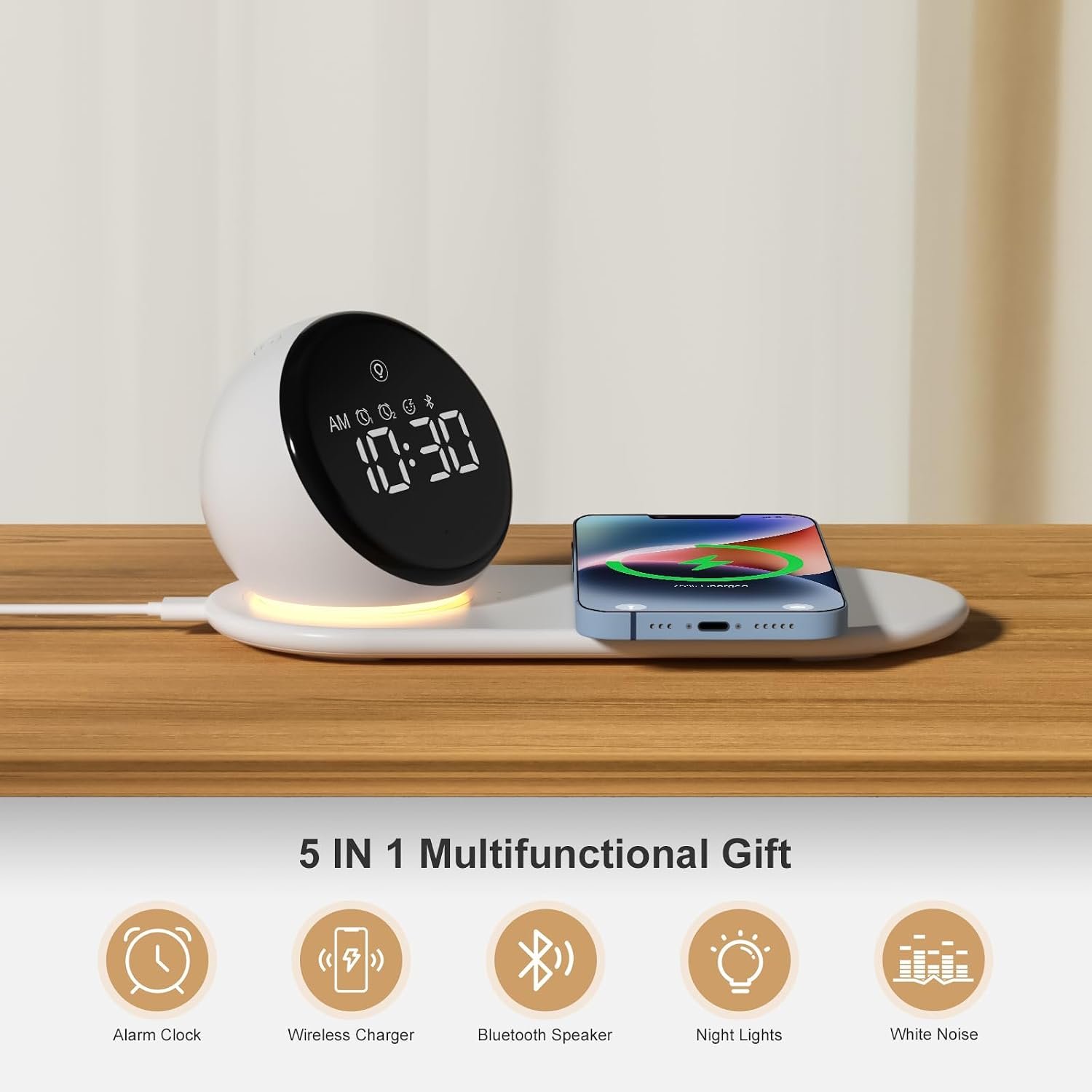 Digital Alarm Clock for Heavy Sleepers Adults, Night Lights, 15W Fast Wireless Charger, 20 White Noise Sounds, 3 Dimmable Touch Table Lamp with Snooze, Gift Ideas for Teens Girls Boys - Image 2