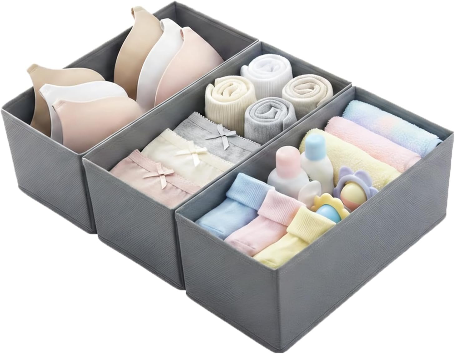 3-Piece Small Foldable Fabric Drawer Organizer Set, 11-inch Breathable Storage Boxes, Suitable for Socks, Underwear, Bras, and Baby Clothes