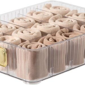 15-Compartment Detachable Plastic Underwear Drawer Organizer with Transparent Lid