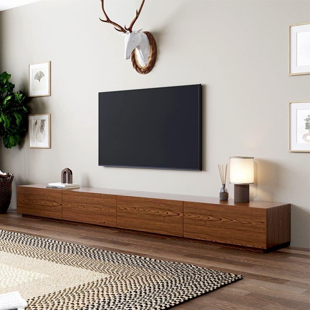 118" Modern Solid Wood TV Stand with Storage, Fully Assembled, Large Entertainment Center 4 Drawers, TV Media Console Living Room TV Stand Walnut - Image 2
