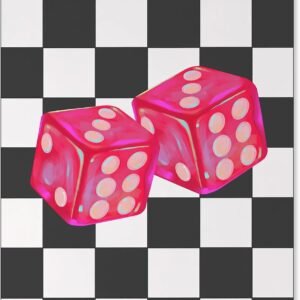 Black and White Plaid Wall Art Vintage Pink Lucky Dice Poster Trendy Girly Aesthetic Canvas Prints Bar Cart Wall Decor for Living Bedroom Dorm 12X16 inch Unframed