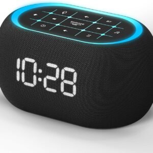 Alarm Clock White Noise Sound Machine with Bluetooth Speaker, 21 Soothing Sounds, 7 Night Lights, 0-100% Dimmer/Sleep Timer/Volume Control, Small Design for Kids Adults Sleeping,Bedroom (Black)