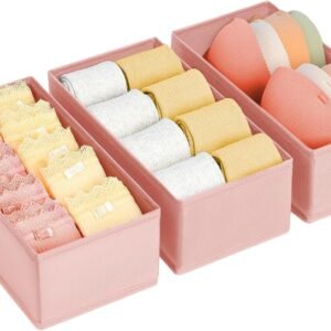 Pink Clothing Storage Set (3 Pieces), Drawer Dividers, Suitable for Organizing Socks, Underwear, Ties, and Belts