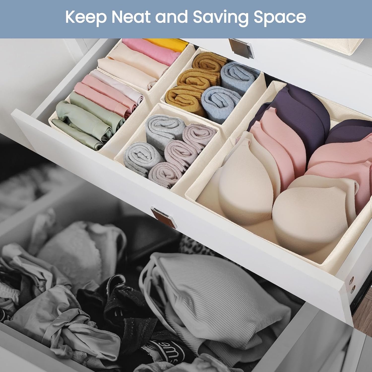 16-Piece Clothing Drawer Organizer Set, Foldable Wardrobe Organizer, Suitable for Clothes, Socks, Scarves, Bras, and Ties - Image 2