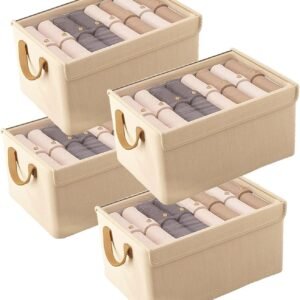 4-Piece Set of Collapsible Storage Boxes with Lids (Beige)