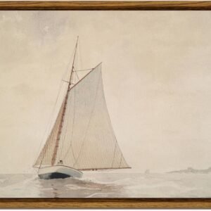 Framed Canvas Wall Art, Boat Lover White Sailboat Seascape Watercolor Vintage Painting on Canvas - Coastal Wall Art Prints Bedroom, Office, and Home Decor 8x10in