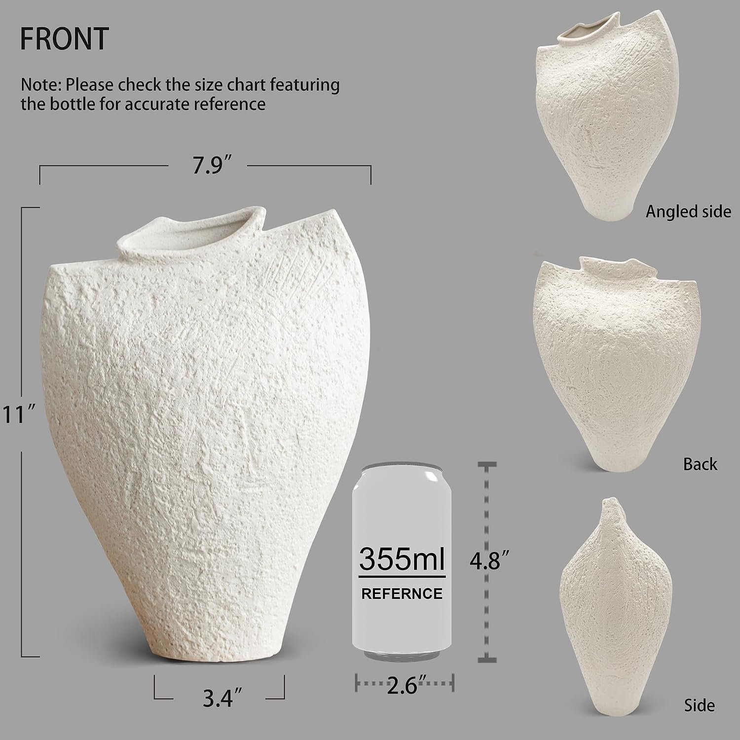 Large Ceramic Vase for Decor Living Room, 11 inch Tall White Ceramic Flower Vases, Boho Vase for Farmhouse Home Decor, Stone Textured Modern Nordic Artisan Vases for Centerpiece, Leak Proof - Image 2