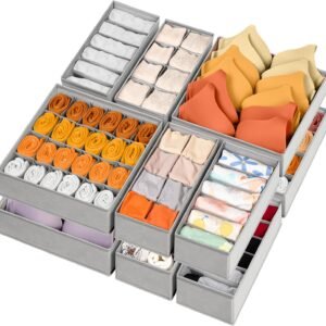12-Piece Socks & Underwear Drawer Organizer Set, 116 Compartments Total, Foldable Fabric Wardrobe Organizer