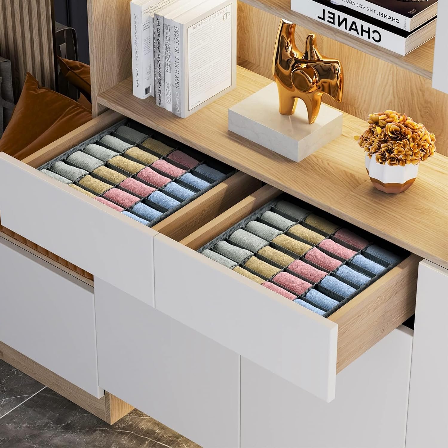 2-Piece Set of 24-Compartment Sock Drawer Organizers, Suitable for Socks, Handkerchiefs, Ties, and Belts - Image 2