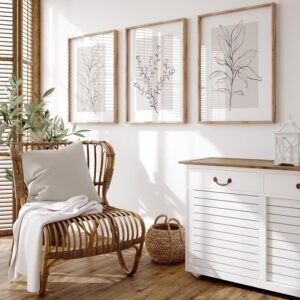 Neutral Botanical Prints Wall Art Decor Plant Minimalist Canvas Pictures Vintage Beige Wall Art Modern Farmhouse Line Poster Abstract Painting Artwork for Bedroom 16x24 Inch Unframed Set of 3