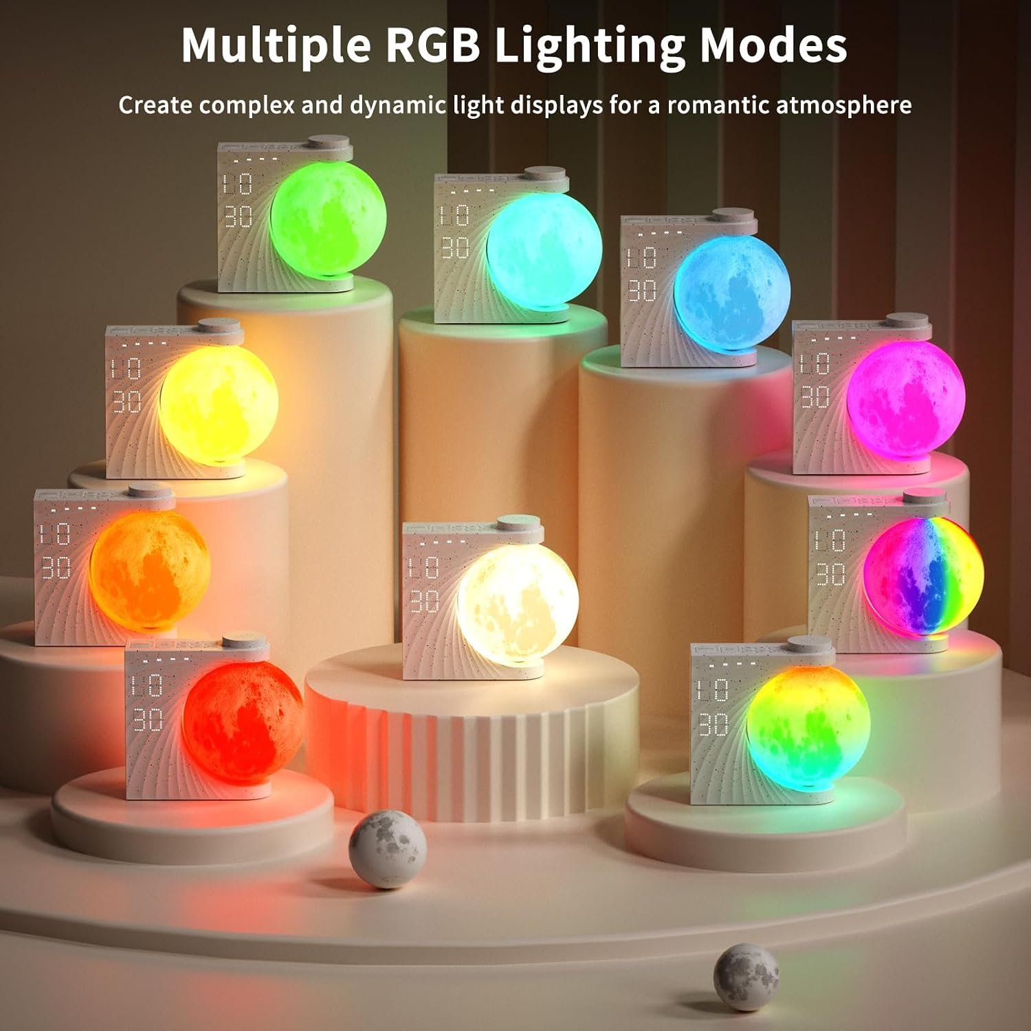 Sunrise Alarm Clocks for Heavy Sleepers,Night Lamp Clocks for Bedrooms with Moon Light,10 Light Effects,30/60/90 Timer,10 Sleep Nature Sounds,15 Ringtones,12 Volume Control with Snooze Function - Image 2