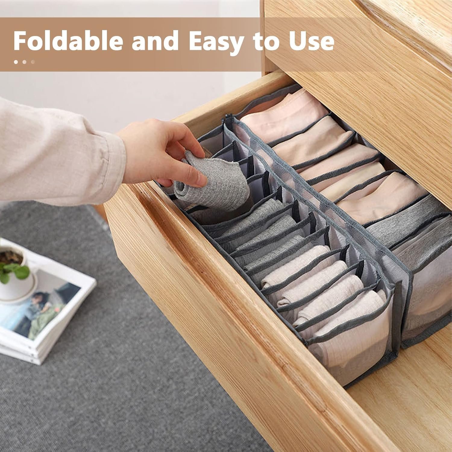 6-Piece Foldable Underwear Drawer Organizer Set, Suitable for Bras, Panties, Ties, and Scarves - Image 2