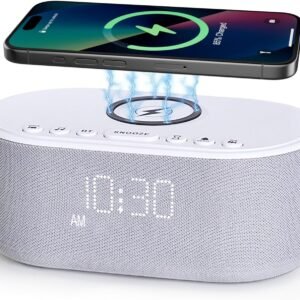 Sound Machine Alarm Clock Wireless Charger: Bluetooth 10W Stereo Sound Speaker Bedroom - White Noise Machine for Sleeping with 21 Soothing Sounds