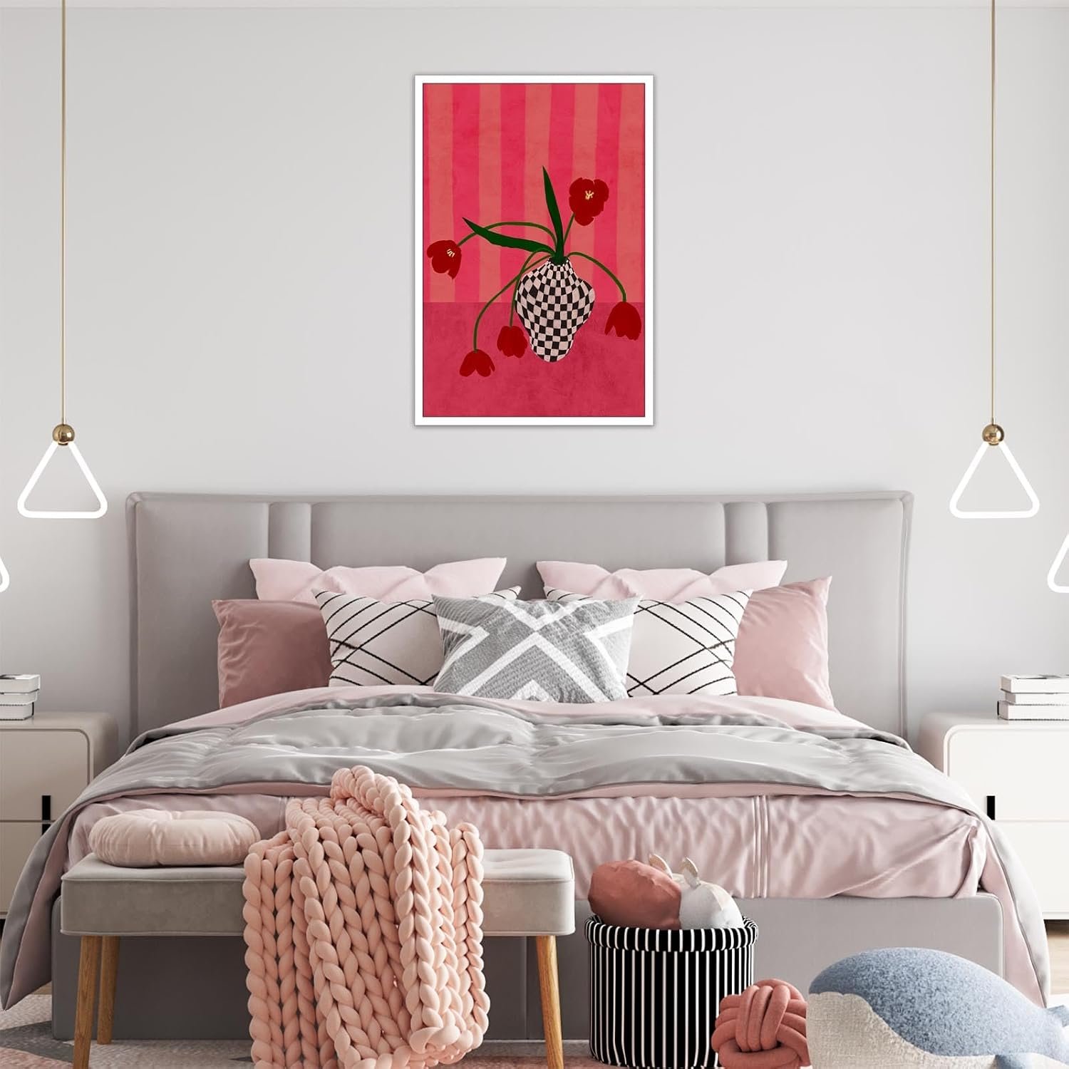 Contemporary, Eclectic Canvas Wall Art Tulips In A Checkered Vase Prints Poster Funny Floral Art Room Aesthetic Wall Decor 12x16in Unframed - Image 2