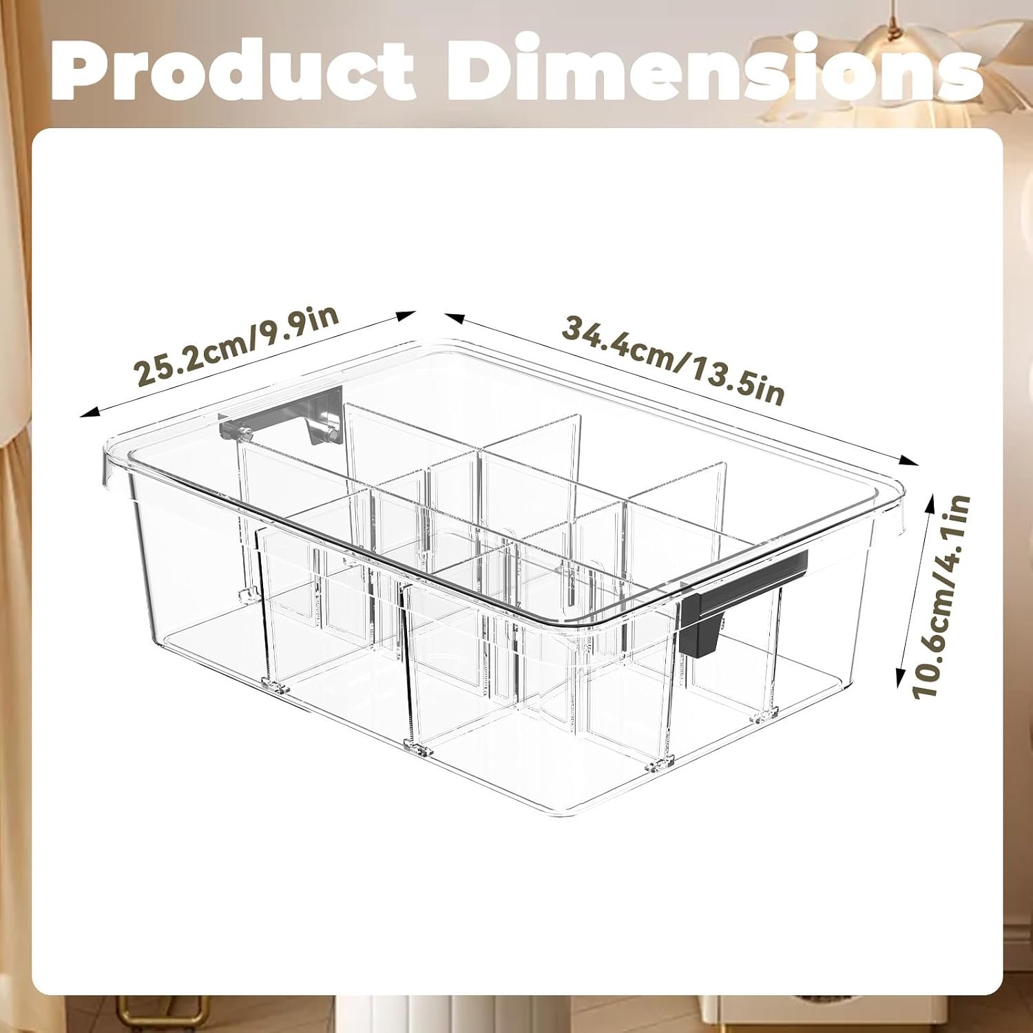 2-Pack Plastic Drawer Organizer Boxes with 9 Removable Dividers and Transparent Lids - Image 2
