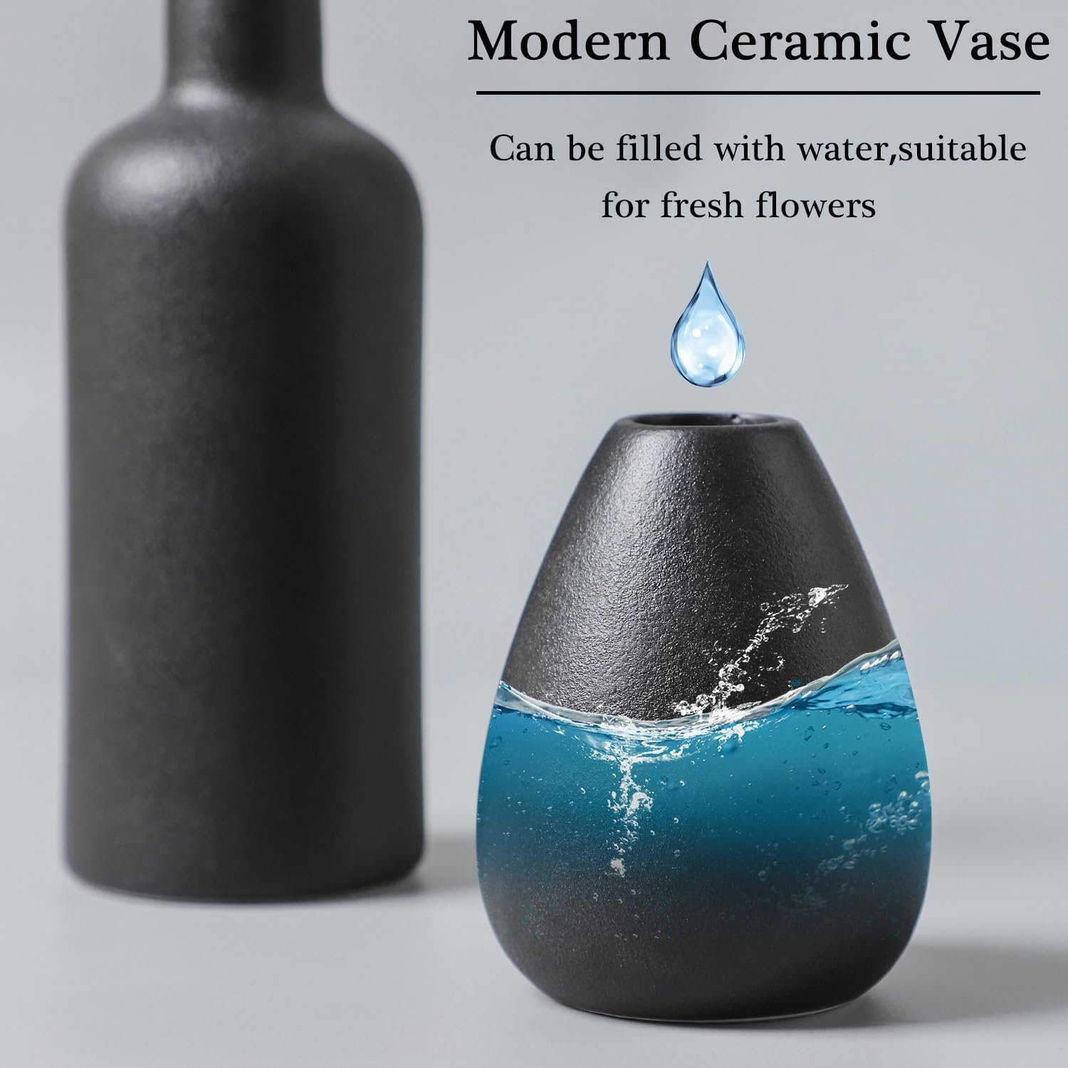 Black Ceramic Vase Set - 4 Small Unique Vases for Flowers, Modern Decorative Centerpieces and Home Decor - Image 2