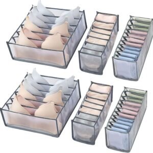 6-Piece Foldable Underwear Drawer Organizer Set, Suitable for Bras, Panties, Ties, and Scarves