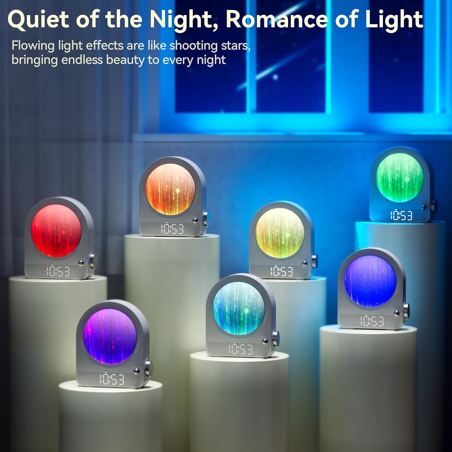 Alarm Clock Sunrise Wake Up Light, Night Lamp Clocks for Bedrooms with Meteors Lights, 10 Light Effects, 10 White Noise Sound with 30/60/90 Timer, Dual Alarm Clock for Heavy Sleepers - Image 2