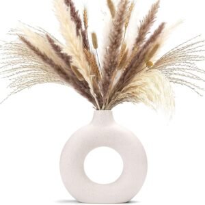 White Donut Vase Hollow Ceramic Vase for Flowers Handmade Minimalist Boho ins Style Modern Home Decor for Wedding Dinner Table Party Living Room Office Bedroom