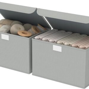 Fabric Storage Box with Lid (Grey, Set of 2)