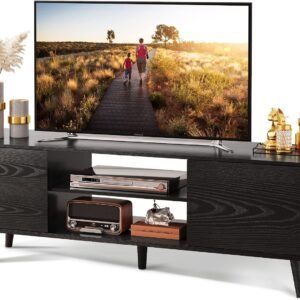 TV Stand for 55 60 inch TV, Entertainment Center with Storage Cabinets, Rustic TV Console for Living Room Decor, Black