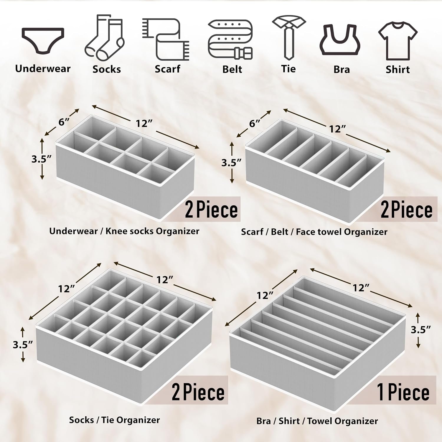 7-Piece Wardrobe Underwear Drawer Divider Organizer Set, Suitable for Bras, Panties, Socks, and Accessories - Image 2