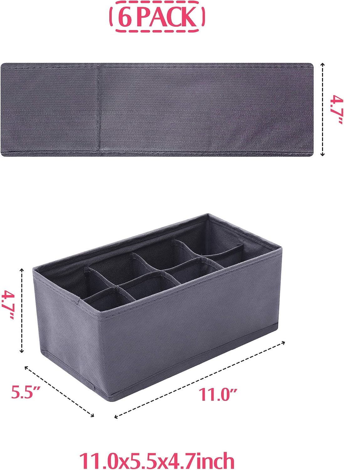 6-Piece Foldable Fabric Storage Box Set, Wardrobe Drawer Divider Storage Basket, Suitable for Clothes, Underwear, Socks, and Personal Care Items - Image 2