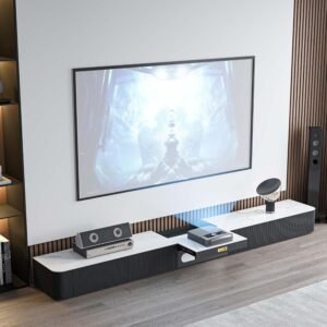 Modern TV Stand for Projector, Sintered Stone Entertainment Center with 5 Drawers for Living Room, 85 inch TV Stand, Solid Wood TV Stand