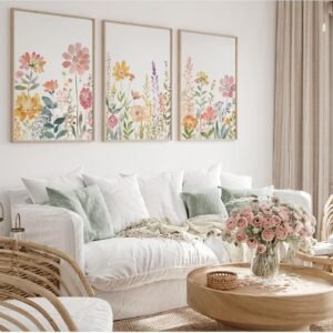 Watercolor Wildflower Wall Art Decor Colorful Flower Pictures Canvas Floral Botanical Wall Art Vintage Prints Poster Floral Painting Artwork for Living Room Bedroom 12x16 Inch Unframed Set of 3