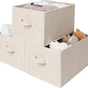 Shelf Storage Bins (Beige Stripe, 3-Piece Set)