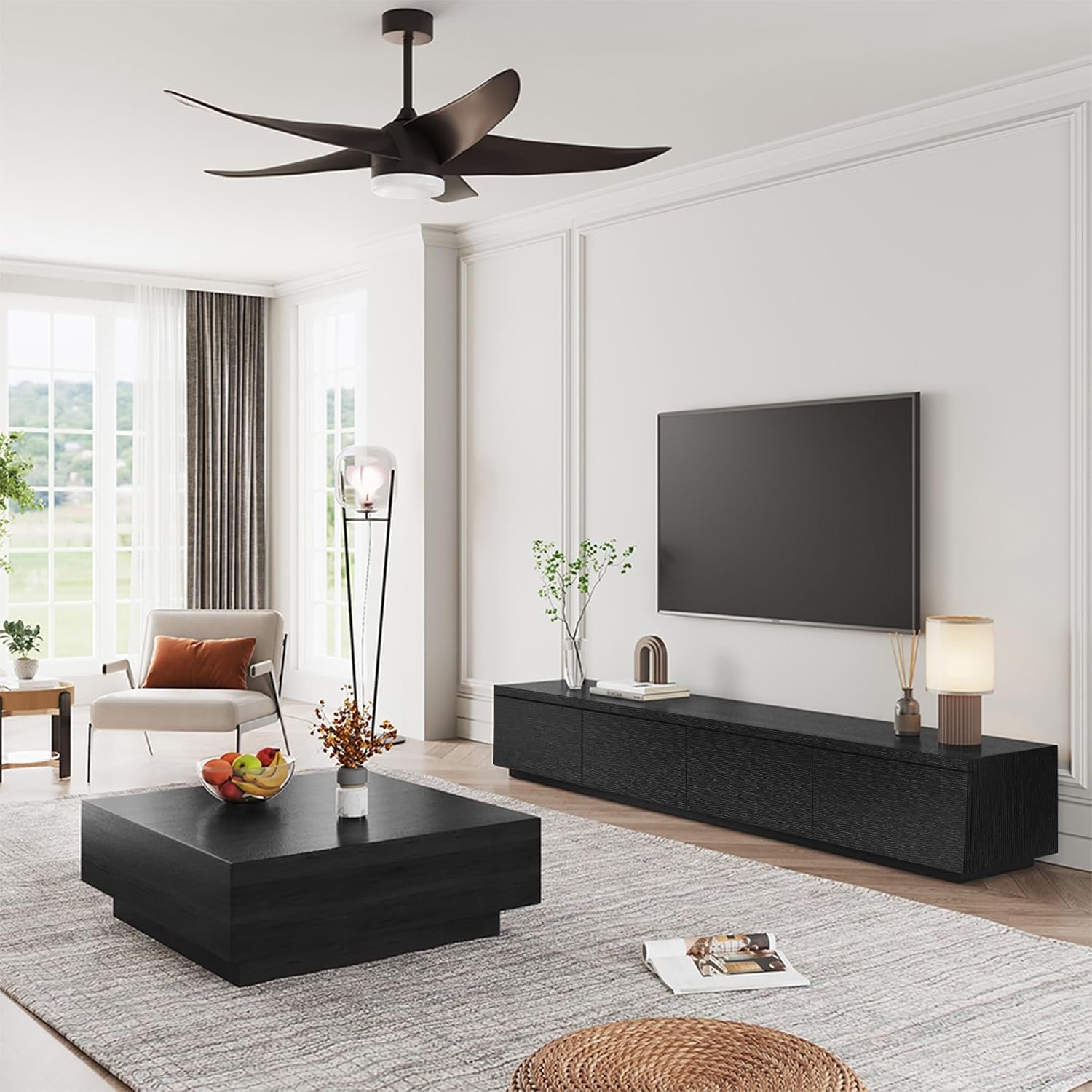 78.74" Modern Solid Wood TV Stand with Storage, Fully Assembled, Large Entertainment Center 4 Drawers, TV Media Console Living Room TV Stand Black - Image 2