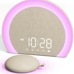 Loud Alarm Clock with Wireless Bed Shaker, Vibrating Dual Alarm with Light Wake Up for Heavy Sleepers & Hearing Impaired, 9-Color Night Light, 5 Sounds, 0-100% Dimmer, USB Charger, Bedroom
