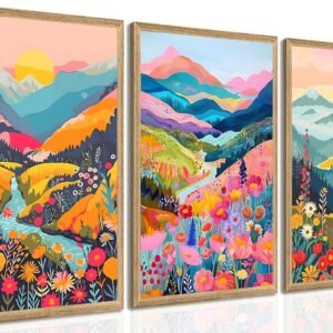 Colorful Mountain Poster Wall Art Set of 3  Watercolor Flower Picture Wall Decor Abstract Nature Landscape Artwork Paintings Print for Living Room Bedroom Office 16x12In Unframed