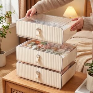 Single-Pack Transparent Acrylic Wardrobe Drawer, Stackable, with Leather Handles and Non-Slip Mat, Suitable for Bras, Underwear, and Socks