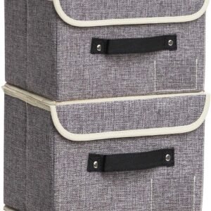 Small Linen-Look Fabric Storage Box with Lid (Set of 2)