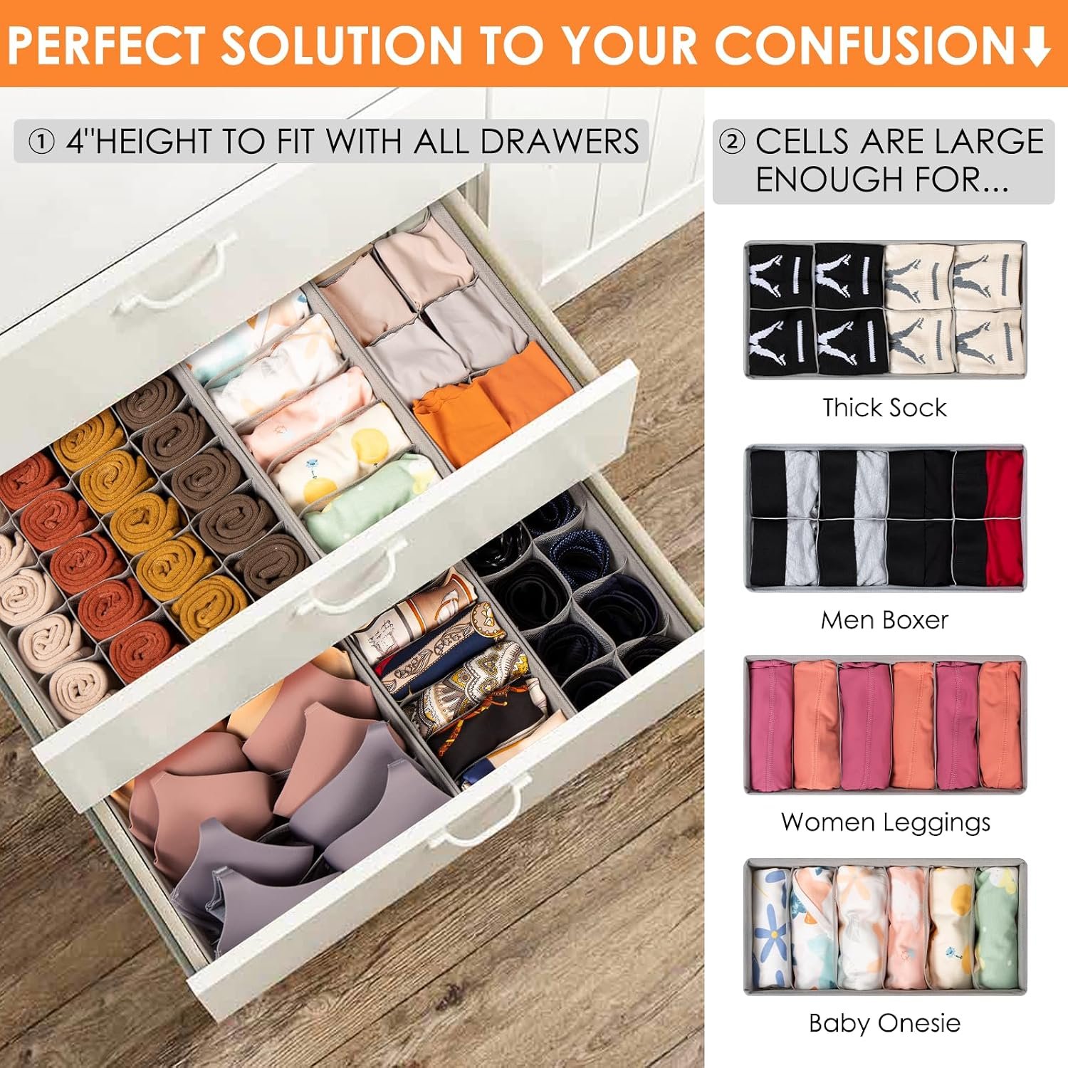 12-Piece Socks & Underwear Drawer Organizer Set, 116 Compartments Total, Foldable Fabric Wardrobe Organizer - Image 2