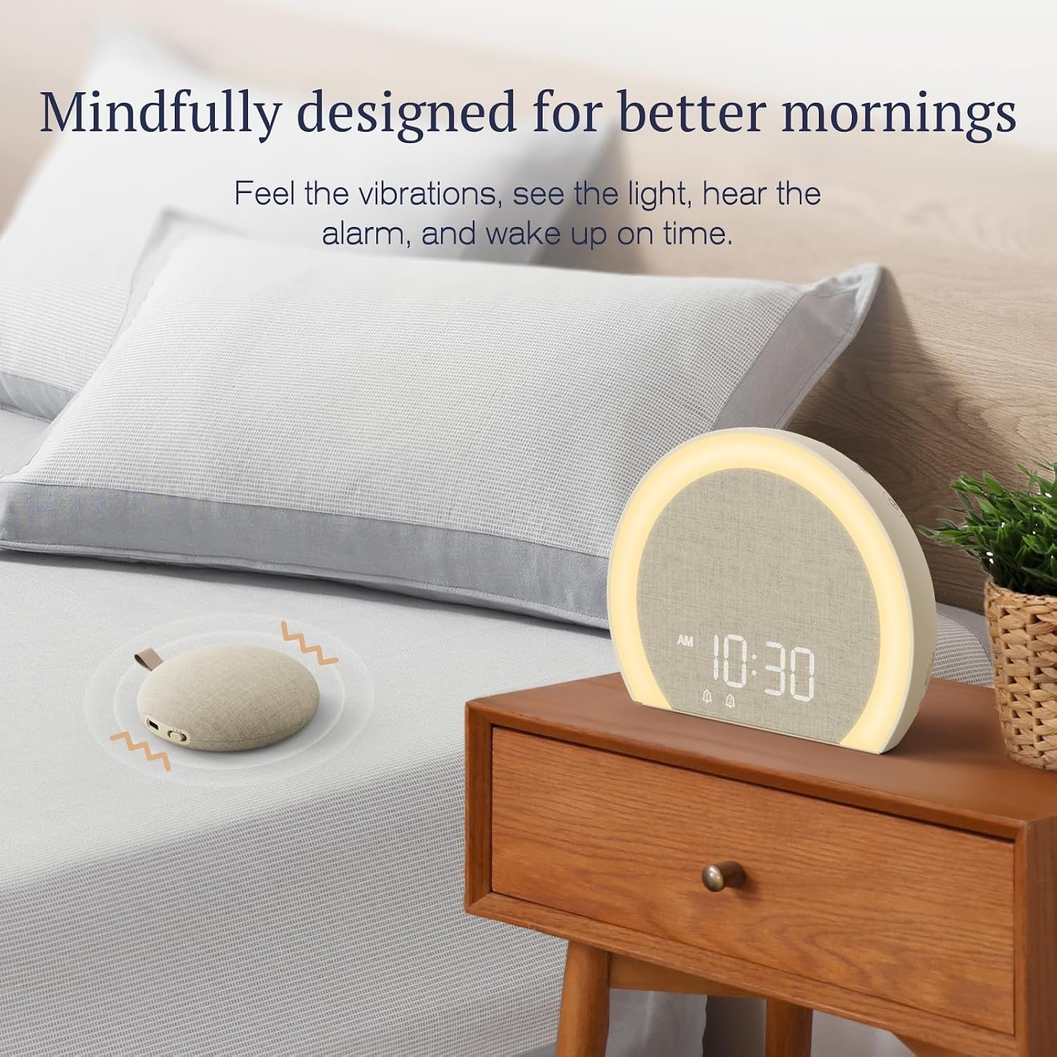 Loud Alarm Clock with Wireless Bed Shaker, Vibrating Dual Alarm with Light Wake Up for Heavy Sleepers & Hearing Impaired, 9-Color Night Light, 5 Sounds, 0-100% Dimmer, USB Charger, Bedroom - Image 2