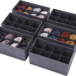 6-Piece Foldable Fabric Storage Box Set, Wardrobe Drawer Divider Storage Basket, Suitable for Clothes, Underwear, Socks, and Personal Care Items