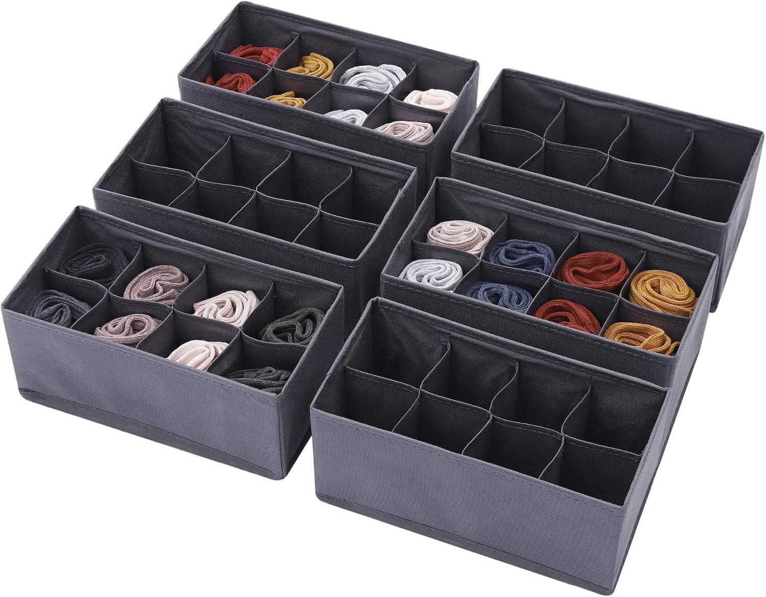6-Piece Foldable Fabric Storage Box Set, Wardrobe Drawer Divider Storage Basket, Suitable for Clothes, Underwear, Socks, and Personal Care Items